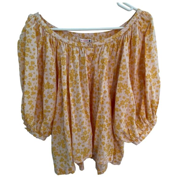 Sundry Ditsy blouse womens XL Size 3 floral puff sleeve button up Orange - Picture 4 of 10